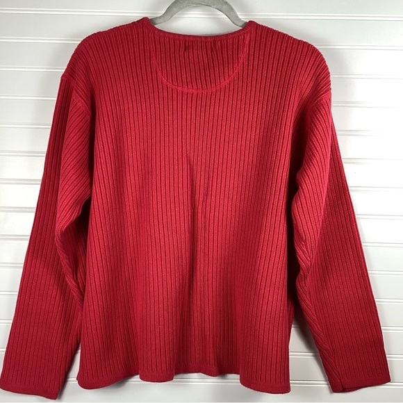 LL Bean Chunky Knit Crewneck Sweater Womens XL Red Ribbed Fisherman 100% Cotton - Picture 4 of 6